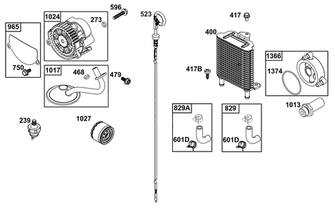 Lubrication Group Diagram and Parts List for 611477-1243-J1  Briggs and Stratton Engine
